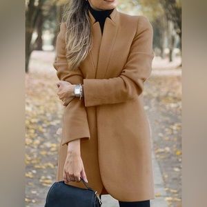 Women's Peacoat Trench Coat Mid Long Outwear Open Front Overcoat Khaki Small